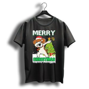 Merry Christmas Cute Beagle Claus Dab Snowflake Tree T-Shirt
