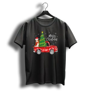 Merry Christmas Cute Cocker Spaniel Red Truck Christmas Tree T-Shirt