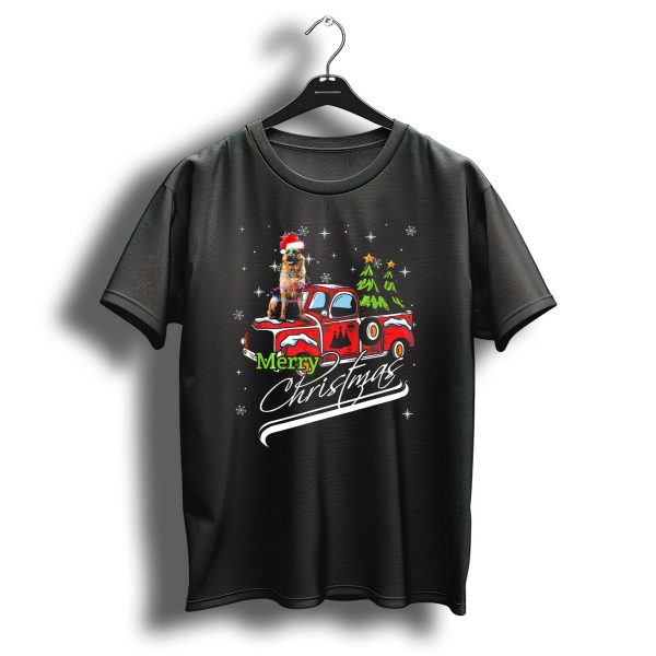 Merry Christmas Cute German Shepherd On Red Truck With Christmas Trees T Shirt 1 t shirt 1