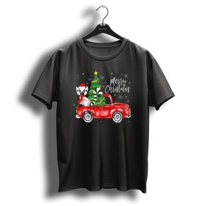 Merry Christmas Cute Lemur In Red Truck With Christmas Tree T-Shirt