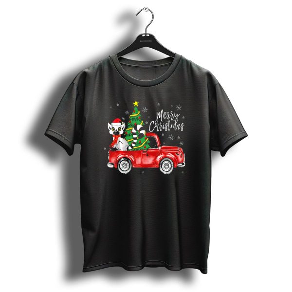 Merry Christmas Cute Lemur In Red Truck With Christmas Tree T Shirt 1 t shirt 1