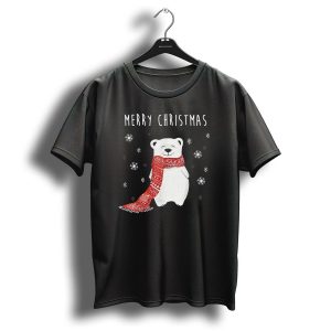 Merry Christmas Cute Polar Bear Scarf Xmas Holidays T-Shirt