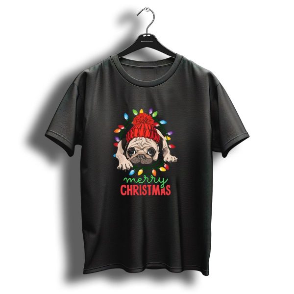 Merry Christmas Cute Pug Puppy Christmas Lights Beanie T Shirt 1 t shirt 1