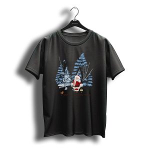 Merry Christmas Cute Santa Claus With Ice Dragon And Snowy Trees T-Shirt