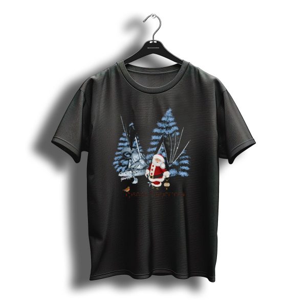 Merry Christmas Cute Santa Claus With Ice Dragon And Snowy Trees T Shirt t shirt 1