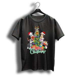 Merry Christmas Cute Schnauzer Dogs Around Christmas Tree T-Shirt