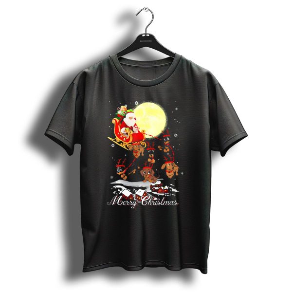 Merry Christmas Dachshund Reindeer Santa Sleigh T Shirt 1 t shirt 1