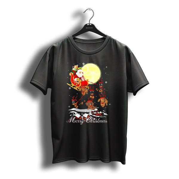 Merry Christmas Dachshund Reindeer Santa Sleigh T Shirt t shirt 1