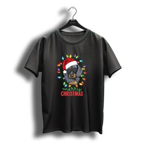Merry Christmas Dachshund Santa Hat With Colorful Holiday Lights T-Shirt