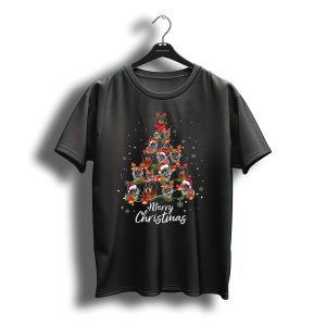 Merry Christmas Dachshund Tree Decor With Santa Hats And Reindeer Antlers T-Shirt