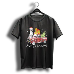 Merry Christmas Dalmatian Dog On Pickup Truck With Gifts And Christmas Tree T-Shirt