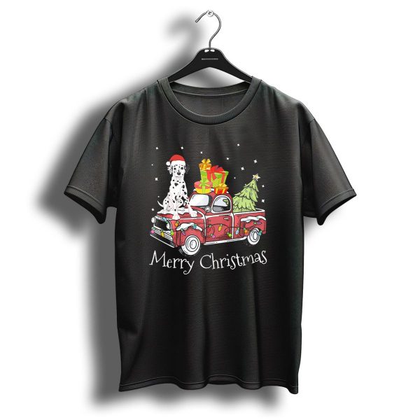 Merry Christmas Dalmatian Dog On Pickup Truck With Gifts And Christmas Tree T Shirt 1 t shirt 1