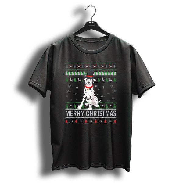 Merry Christmas Dalmatian Dog With Festive Hat And Holiday T Shirt 1 t shirt 1