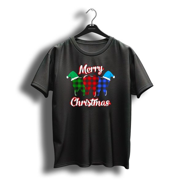 Merry Christmas Dental Plaid Tooth Santa Hats T Shirt t shirt 1