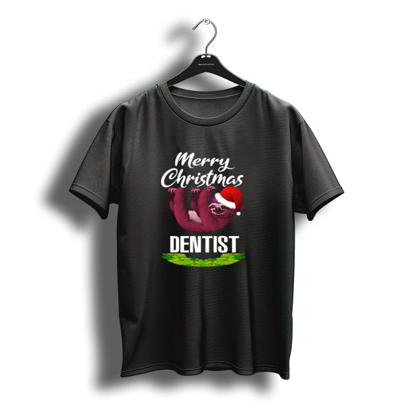 Merry Christmas Dentist Sloth Santa Hat Wreath T Shirt t shirt 1