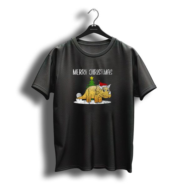 Merry Christmas Dino Triceratops Dinosaur Santa Hat Snowman Tree T Shirt t shirt 1