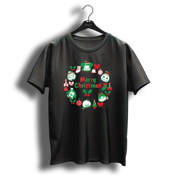Merry Christmas Disney Tsum Tsum Character Wreath Holiday T Shirt 1 t shirt 1