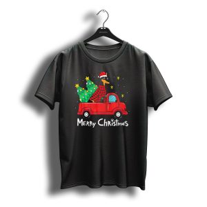 Merry Christmas Doberman In Santa Hat With Truck And Christmas Trees T-Shirt