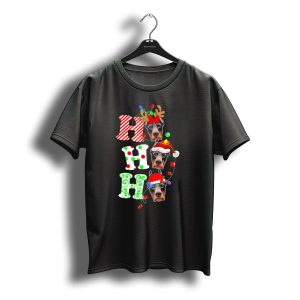 Merry Christmas Doberman Pinscher Ho Ho Ho Santa Reindeer Lights T-Shirt