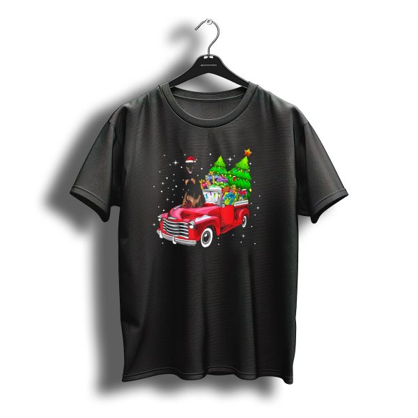 Merry Christmas Doberman Pinscher Santa Hat Red Truck Presents Tree T Shirt t shirt 1