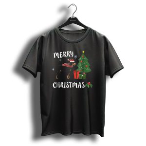 Merry Christmas Doberman With Santa Hat And Christmas Tree T Shirt