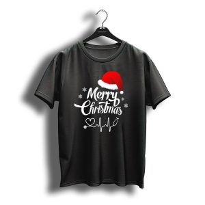 Merry Christmas Doctor Stethoscope Heartbeat Santa Hat Snowflakes T-Shirt