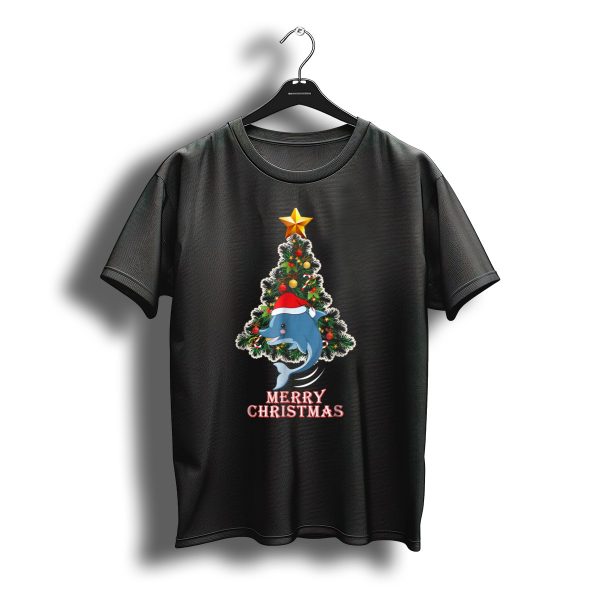 Merry Christmas Dolphin Tree With Santa Hat For Xmas T Shirt t shirt 1