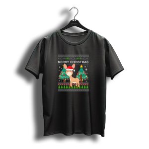 Merry Christmas Donkey Santa Hat With Christmas Trees And Snowflakes T-Shirt