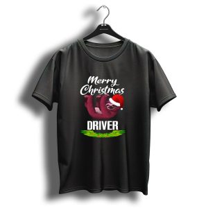 Merry Christmas Driver Sloth With Santa Hat And Holly Garland T Shirt