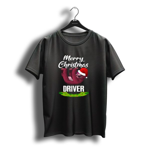Merry Christmas Driver Sloth With Santa Hat And Holly Garland T Shirt t shirt 1
