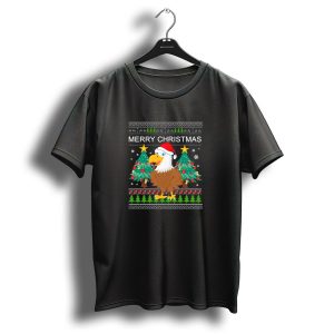 Merry Christmas Eagle With Santa Hat And Festive Trees T Shirt