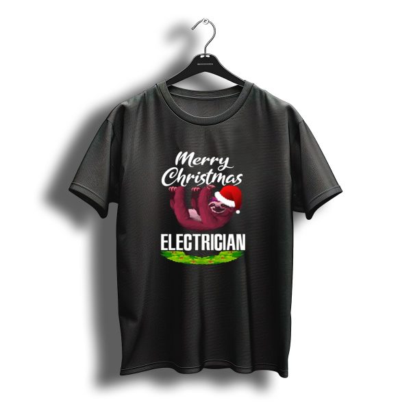Merry Christmas Electrician Sloth Santa Hat Holiday Wreath T Shirt t shirt 1