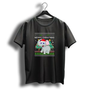 Merry Christmas Elephant Santa Hat Christmas Trees Snowflakes T Shirt