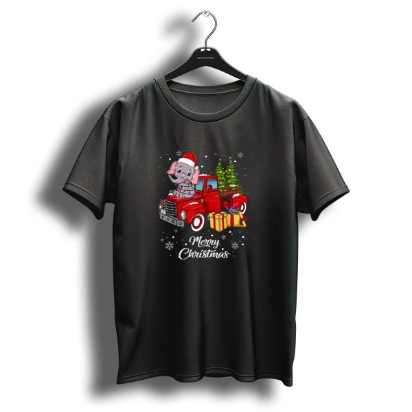 Merry Christmas Elephant Santa Hat Red Truck Holiday Cheer T Shirt 1 t shirt 1