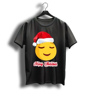 Merry Christmas Emoji With Santa Hat And Smiling Face T Shirt