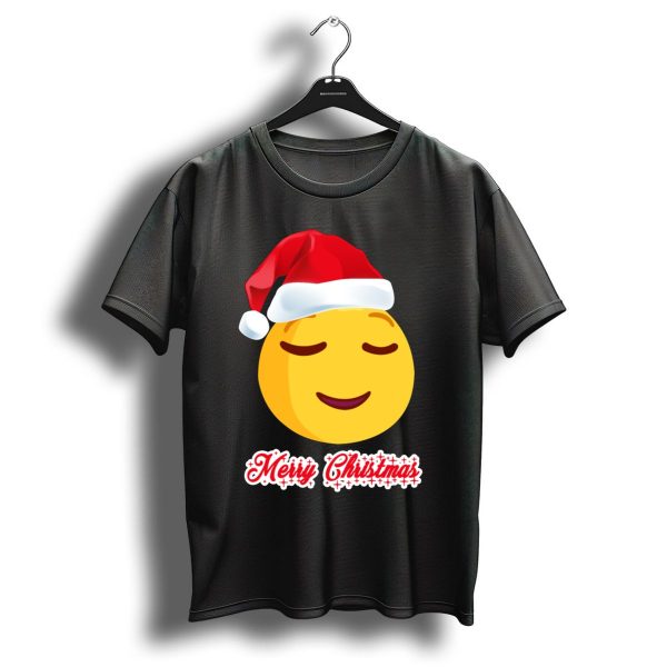Merry Christmas Emoji With Santa Hat And Smiling Face T Shirt 1 t shirt 1