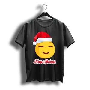 Merry Christmas Emoji With Santa Hat And Smiling Face T-Shirt