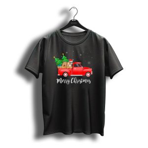 Merry Christmas English Bulldog Santa Hat Red Truck Tree T-Shirt