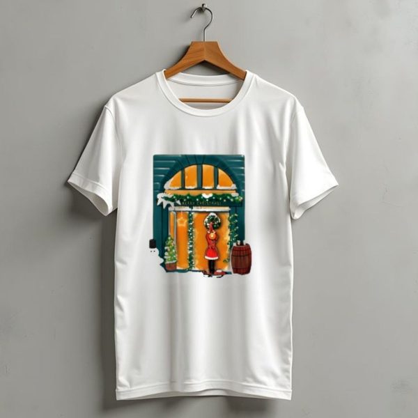 Merry Christmas Festive Door Snowman And Holiday Decor Scene T Shirt 1 t shirt 1