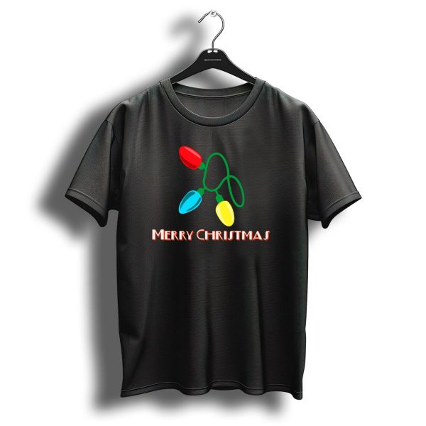 Merry Christmas Festive Lights Red Blue Yellow Bulbs T Shirt 1 t shirt 1