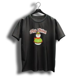 Merry Christmas Festive Snowman With Green Sweater And Red Hat T Shirt