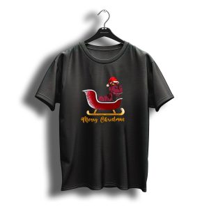 Merry Christmas Festive Trex In Sleigh With Santa Hat T-Shirt