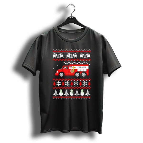 Merry Christmas Fire Department Truck Snowflakes Reindeer Trees T Shirt 1 t shirt 1