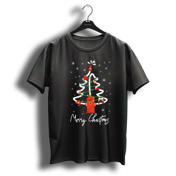 Merry Christmas Firefighter Themed Tree With Fire Hydrant And Fire Truck Ornaments T Shirt 1 t shirt 1