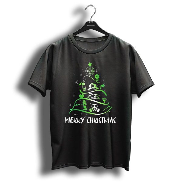 Merry Christmas Firefighter Tree Funny Decor T Shirt 1 t shirt 1