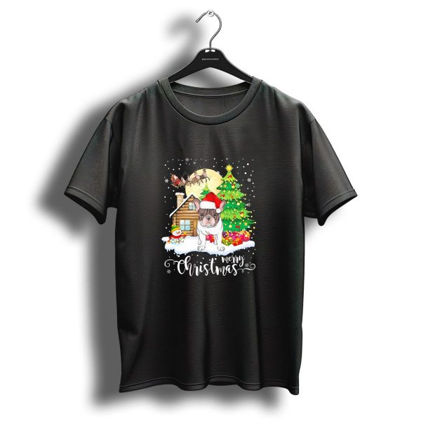 Merry Christmas French Bulldog Santa Hat Christmas Tree Snowman Santa Sleigh T Shirt 1 t shirt 1