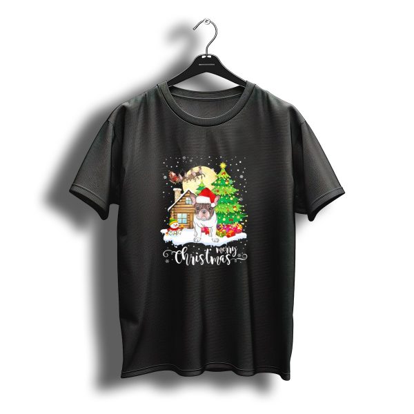 Merry Christmas French Bulldog Santa Hat Christmas Tree Snowman Santa Sleigh T Shirt t shirt 1
