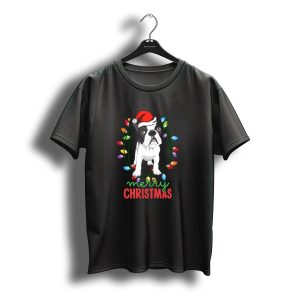 Merry Christmas French Bulldog With Festive Holiday Lights And Santa Hat T-Shirt