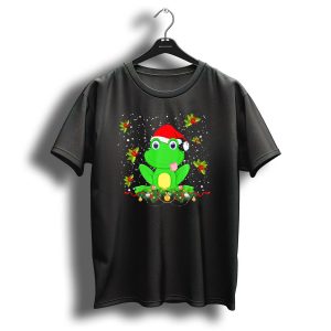 Merry Christmas Frog Santa Hat Funny Christmas Frog With Santa Hat And Festive Decorations T-Shirt
