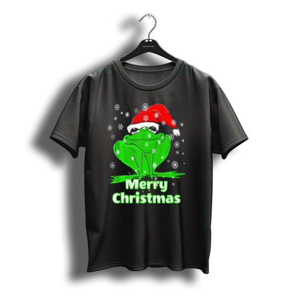 Merry Christmas Frog Santa Hat Snowflakes T Shirt t shirt 1